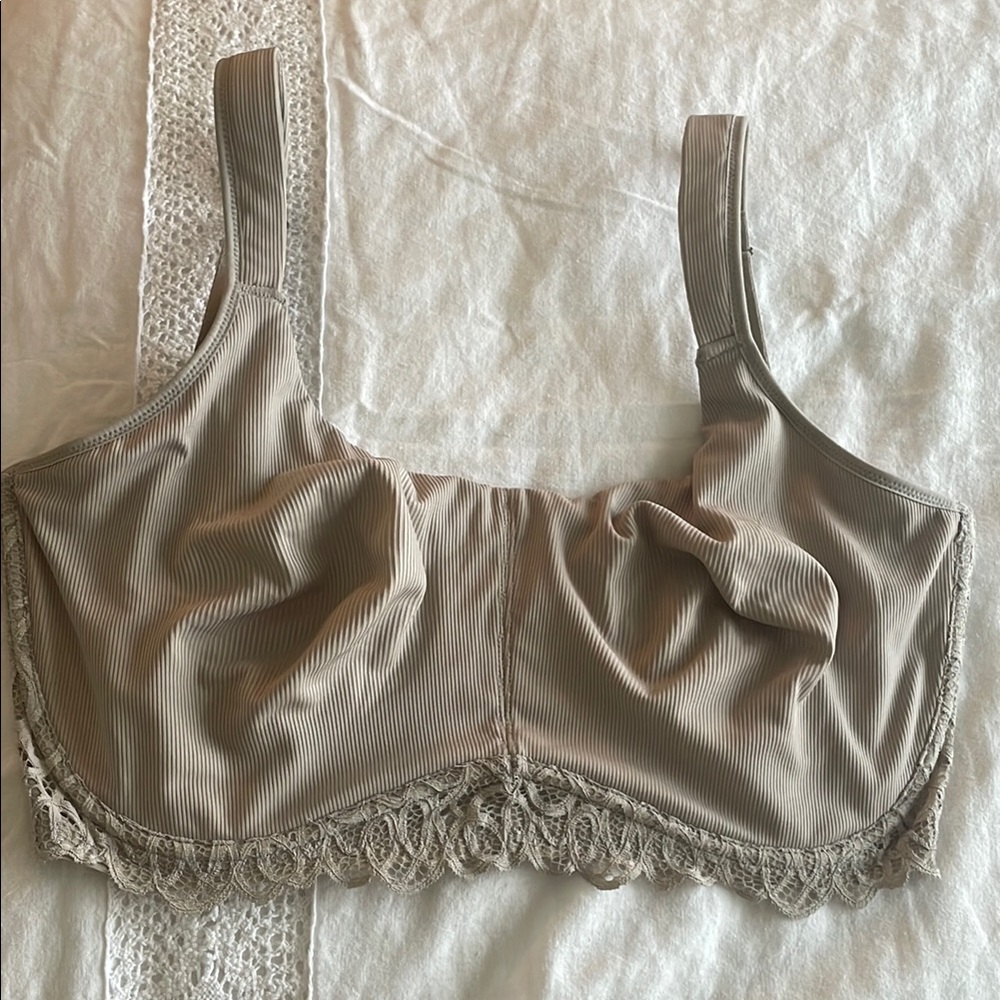 Elegant Lace Trimmed Bra in Taupe